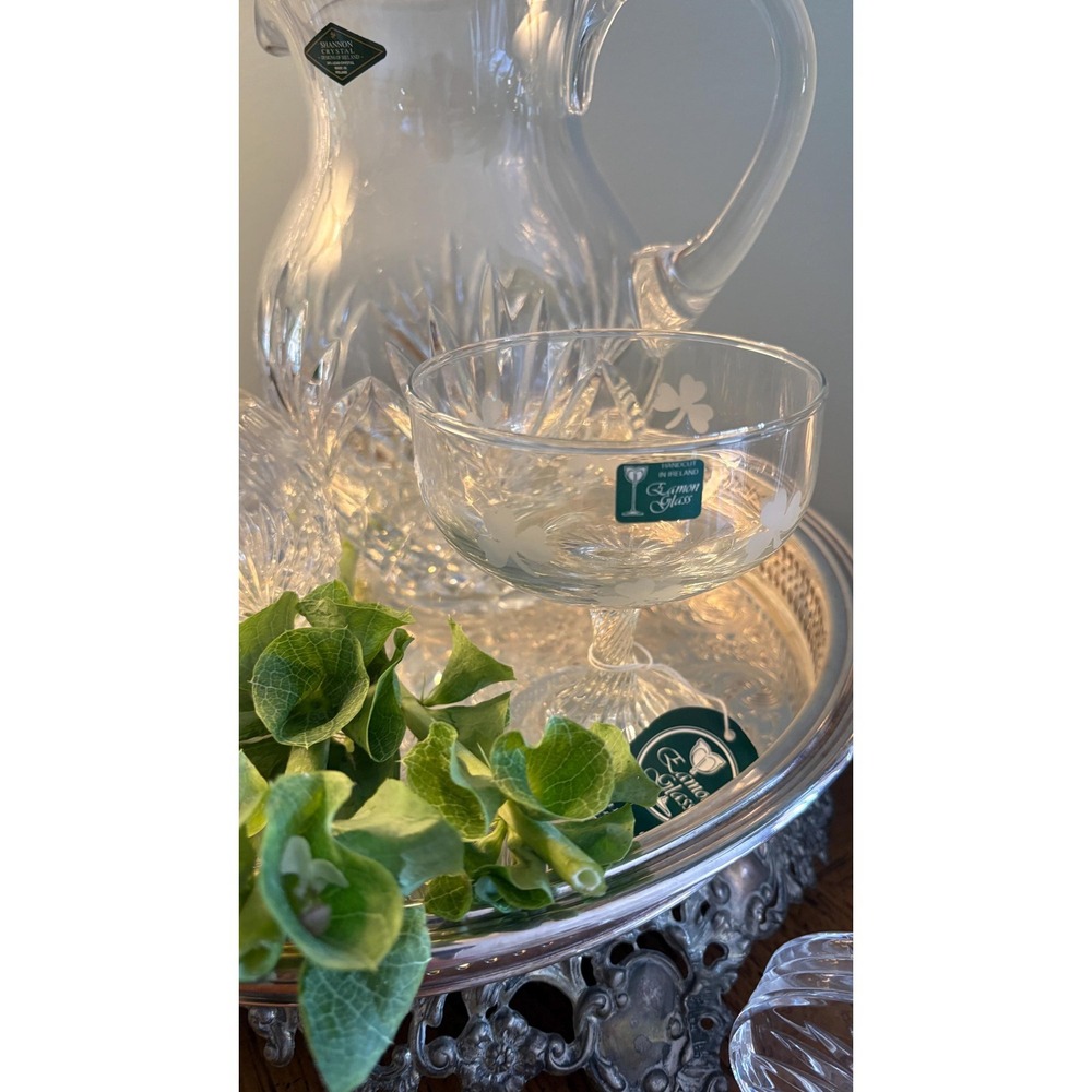 Eamon Glass Shamrock Compote Dish Irish Crystal Bowl Dublin Ireland